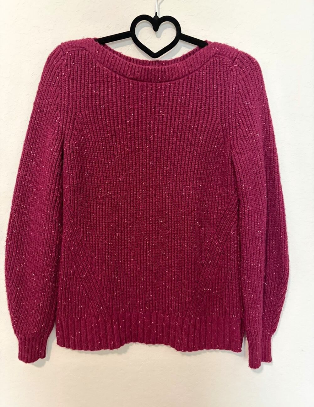 Ann Taylor Burgundy Flecked Ribbed Wool Blend Boat Neck Sweater Long Sleeve S